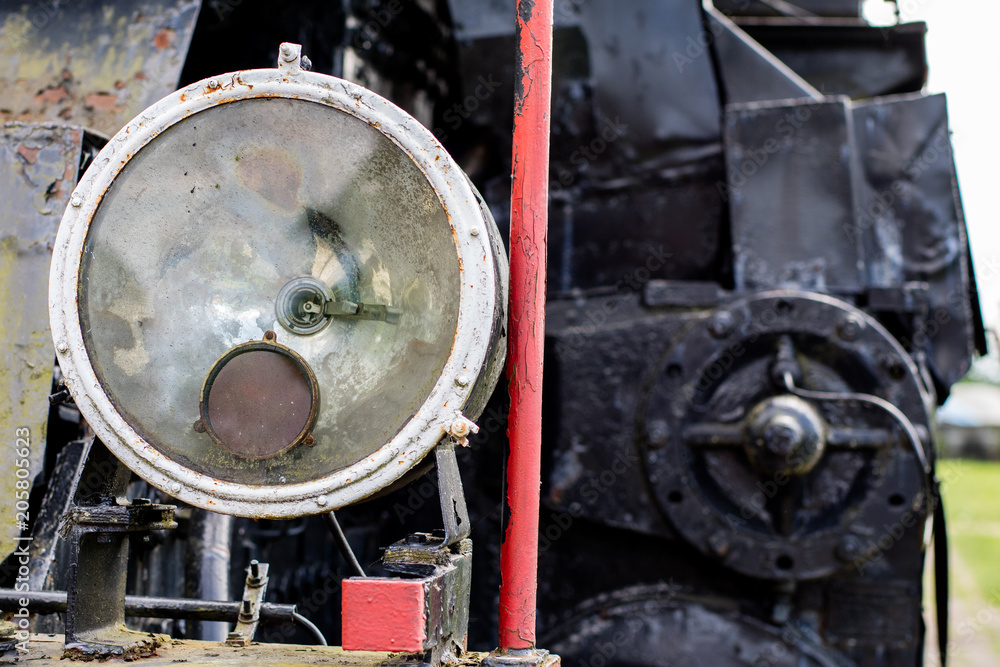 Old locomotive lighting. The lamp used to illuminate the road through the old steam locomotives.