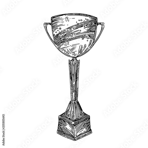 Trophy cup. Engraving style. Vector illustration.