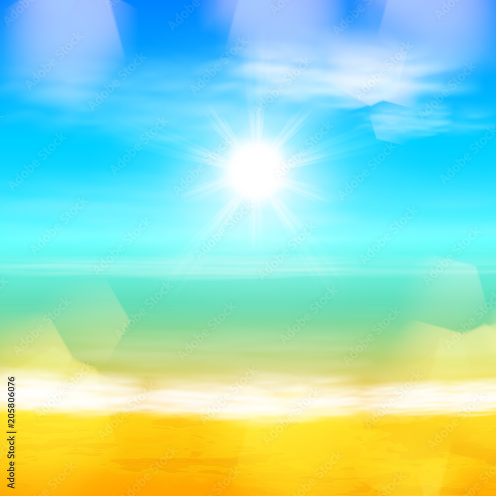 Beach and tropical sea with bright sun. EPS10 vector. Beach and tropical sea with bright sun. EPS10 vector.