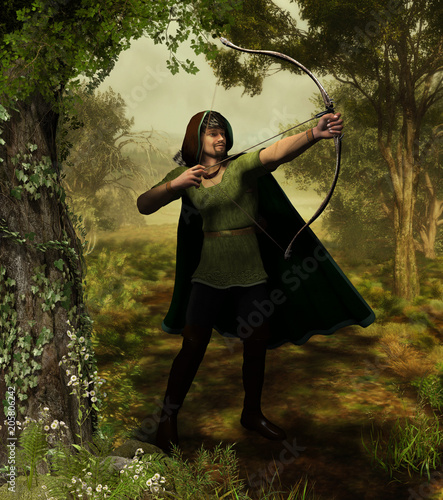 Archer Outlaw Robin Hood in Forest