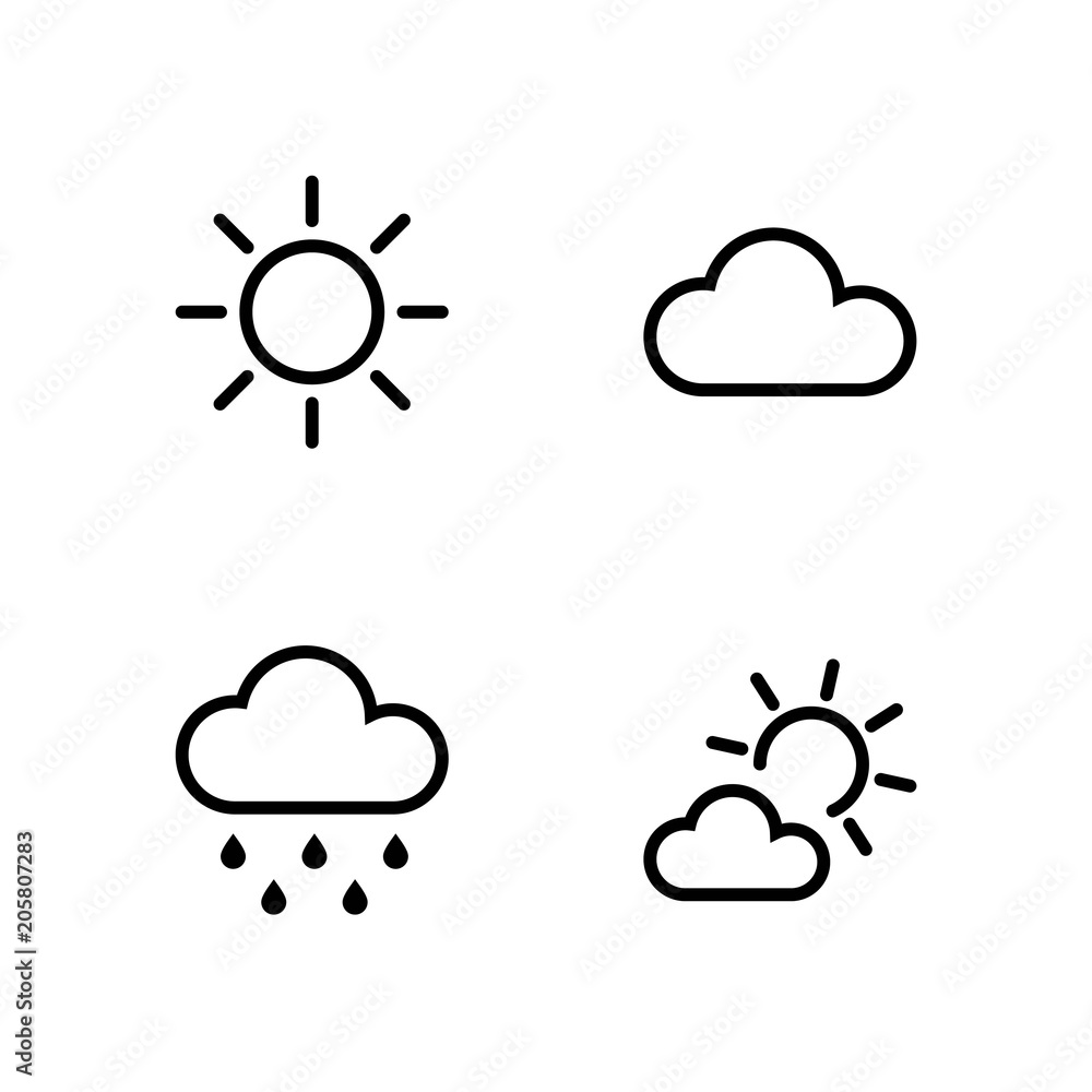 Set weather sun cloud Line icon stock vector illustration. Editable Stroke. 100x100 Pixel Perfect Set weather sun cloud Line icon stock vector illustration. Editable Stroke. 100x100 Pixel Perfect