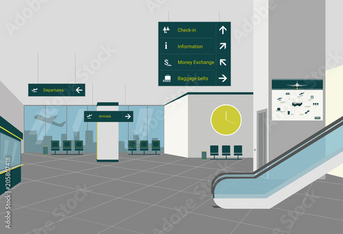 Interior of terminal in airport. Vector illustration.