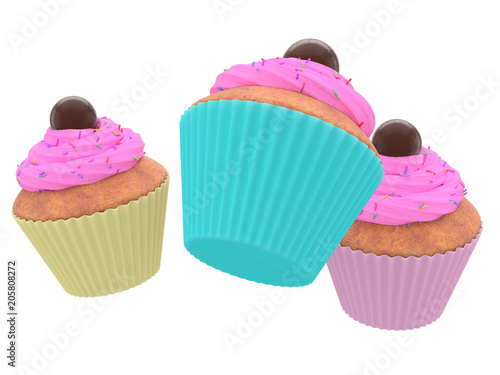 Colorful cupcakes on a white background