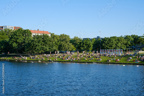 People at riverside  in Berlin Kreuzberg 