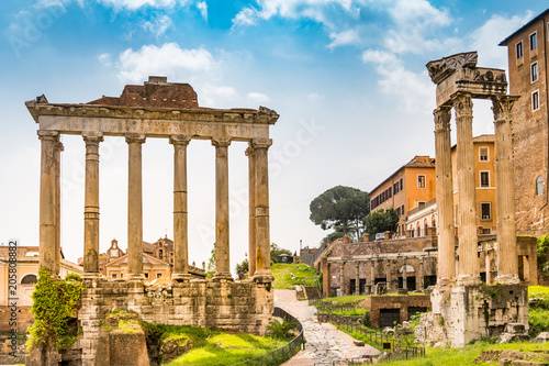 Canvas Print Ruins of the Roman Forum with Temple of Saturn in Rome