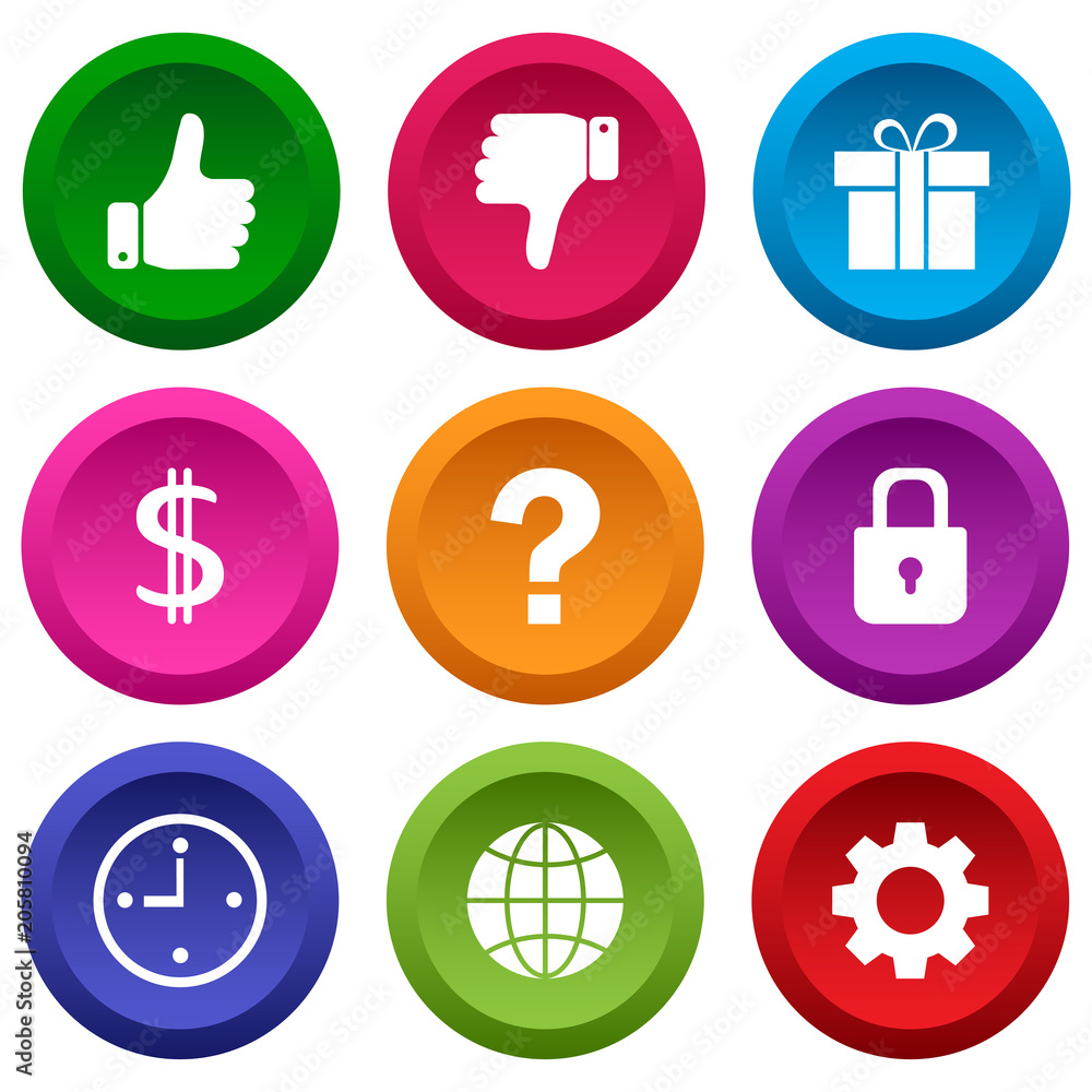 Set of application icon, menu icons. Colorful buttons. Vector illustration Set of application icon, menu icons. Colorful buttons. Vector illustration