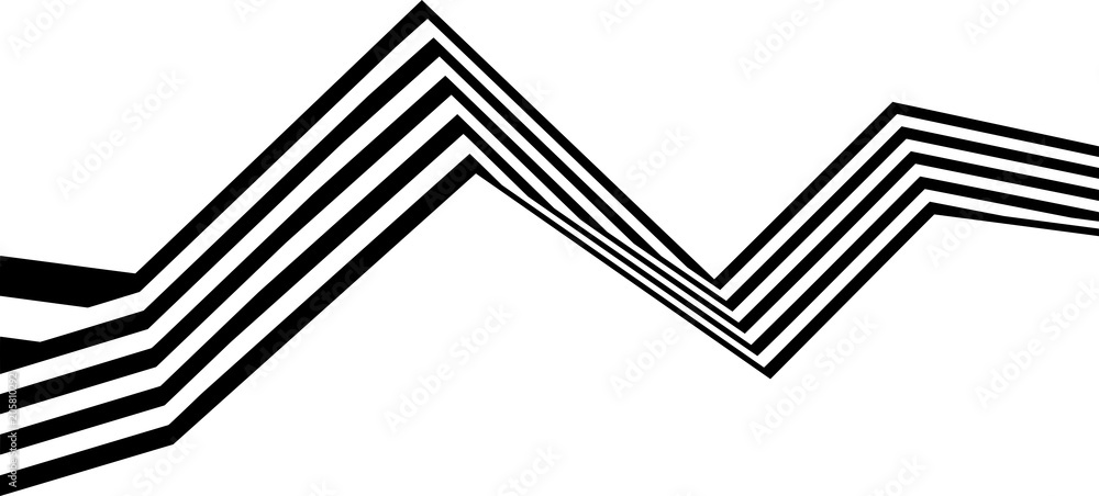 Abstract black and white stripes bent ribbon geometrical shape - obrazy, fototapety, plakaty 