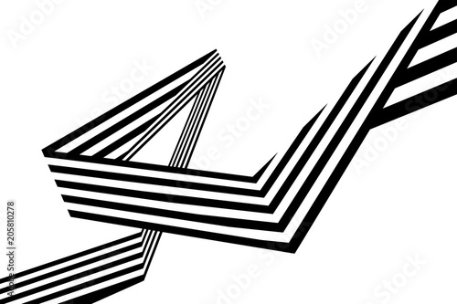 Abstract black and white stripes bent ribbon geometrical shape