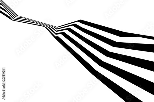 Abstract black and white stripes bent ribbon geometrical shape
