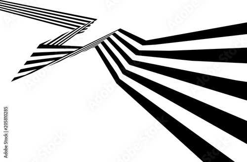 Abstract black and white stripes bent ribbon geometrical shape