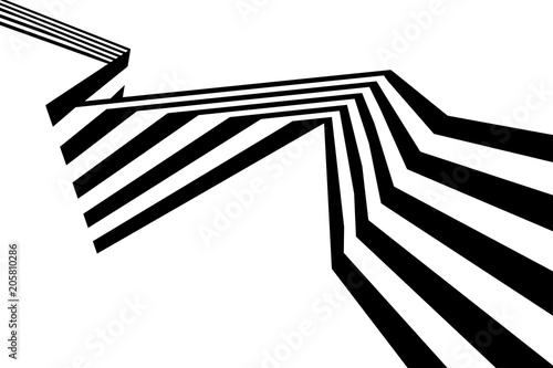 Abstract black and white stripes bent ribbon geometrical shape
