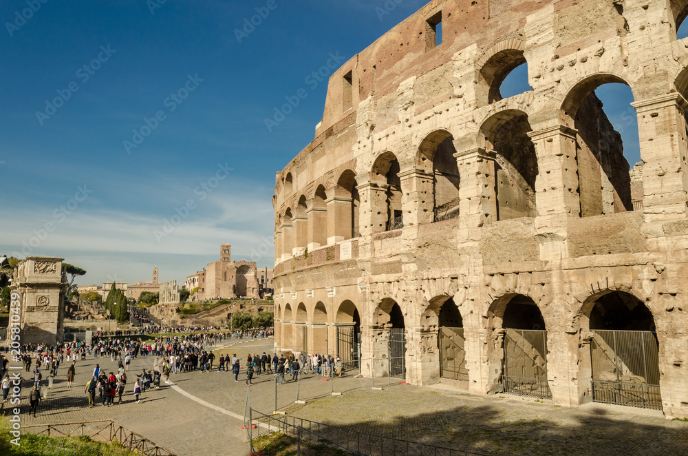 view of the facade of Coliseum in Rome, Italy