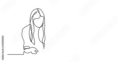 Self drawing animation of student girl writing - continuous line drawing