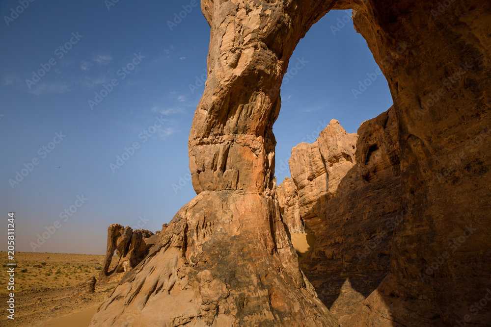 View on beautiful elephant shaped rock arch in Sahara rock formation – Elephant Rock, Mauritania