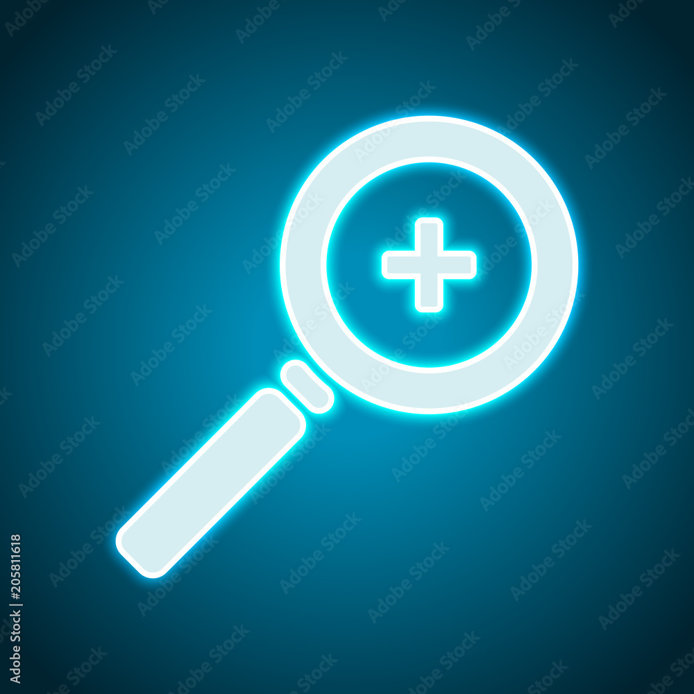 Zoom In icon. Neon style. Light decoration icon. Bright electric symbol Zoom In icon. Neon style. Light decoration icon. Bright electric symbol