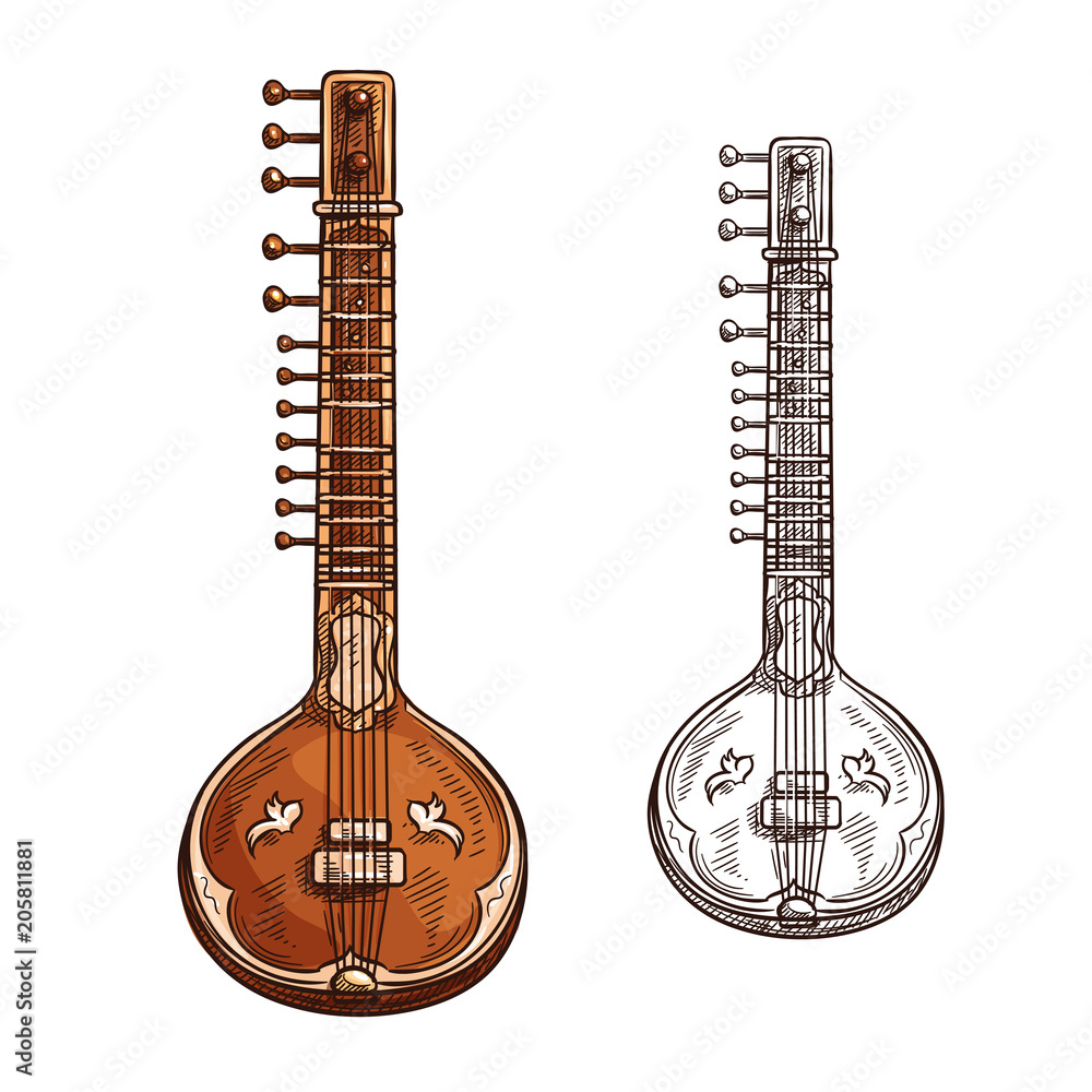Fototapeta premium Vector sketch sitar musical insturment icon