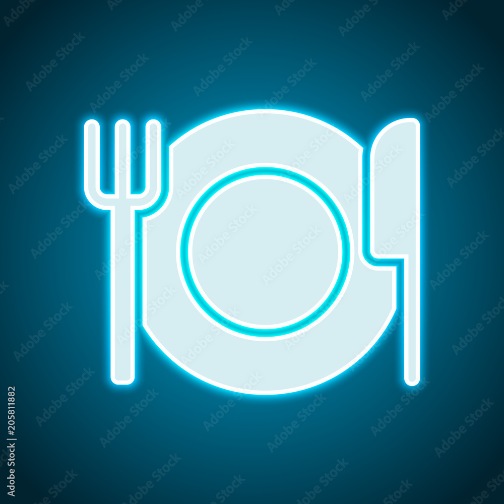 cutlery. plate fork and knife. simple silhouette. Neon style. Light decoration icon. Bright electric symbol cutlery. plate fork and knife. simple silhouette. Neon style. Light decoration icon. Bright electric symbol