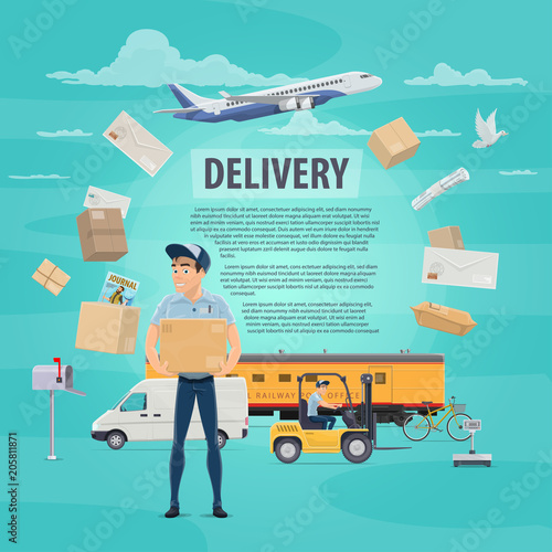 Delivery of post mail service vector poster