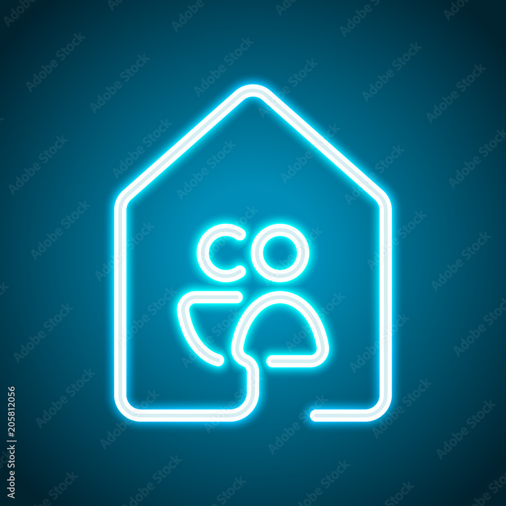 house with family or couple icon. line style. Neon style. Light decoration icon. Bright electric symbol