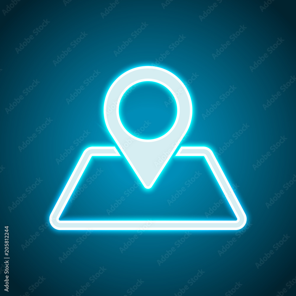 label on map. simple silhouette. Neon style. Light decoration icon. Bright electric symbol label on map. simple silhouette. Neon style. Light decoration icon. Bright electric symbol