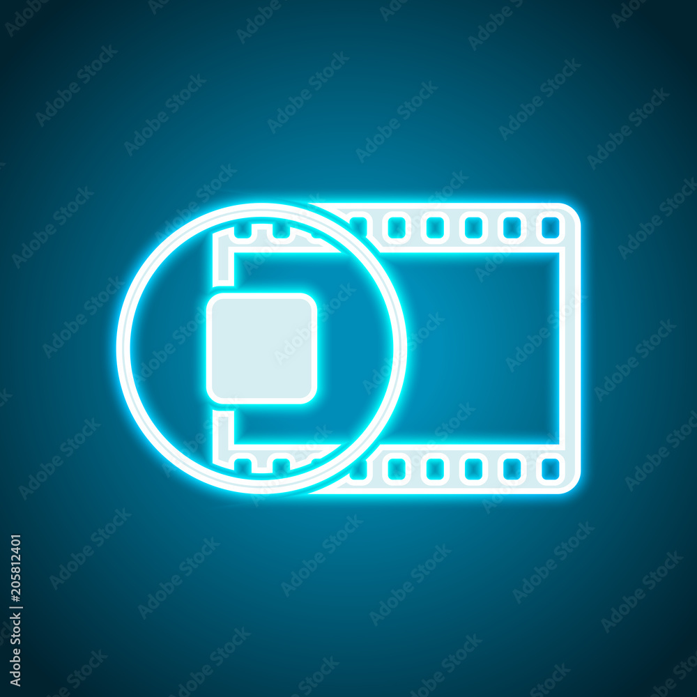 movie strip with stop symbol in circle. simple silhouette. Neon style. Light decoration icon. Bright electric symbol movie strip with stop symbol in circle. simple silhouette. Neon style. Light decoration icon. Bright electric symbol
