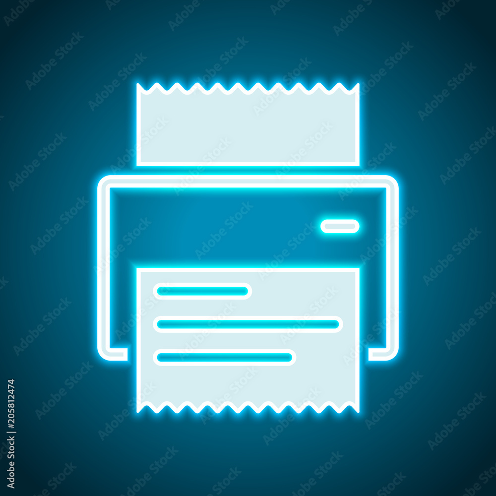 printer, receipt, simple icon. Neon style. Light decoration icon. Bright electric symbol printer, receipt, simple icon. Neon style. Light decoration icon. Bright electric symbol