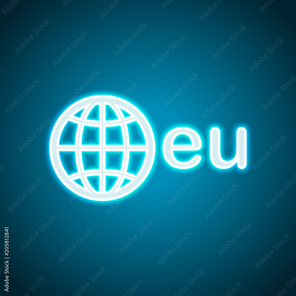 domain, European identity, globe and eu. Neon style. Light decoration icon. Bright electric symbol domain, European identity, globe and eu. Neon style. Light decoration icon. Bright electric symbol