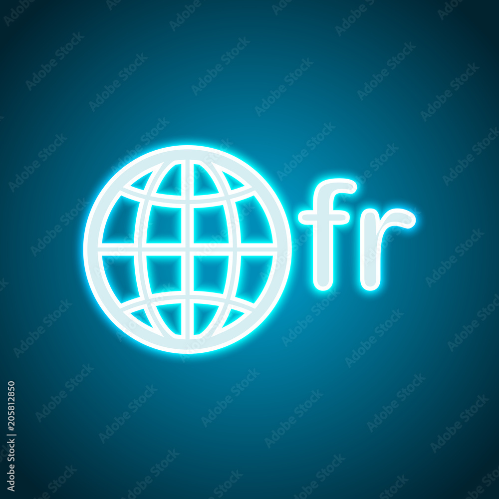 domain of France, globe and fr. Neon style. Light decoration icon. Bright electric symbol domain of France, globe and fr. Neon style. Light decoration icon. Bright electric symbol