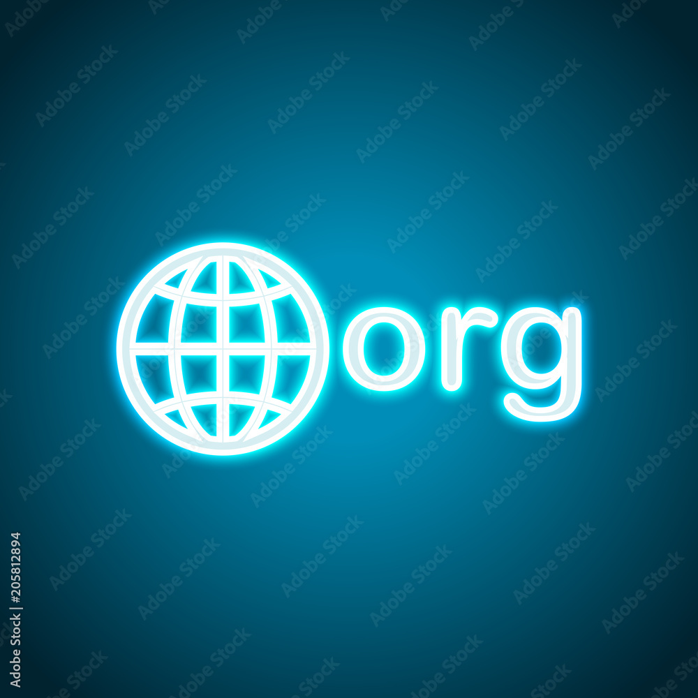 one of first domains for non-profit organization, globe and org. Neon style. Light decoration icon. Bright electric symbol one of first domains for non-profit organization, globe and org. Neon style. Light decoration icon. Bright electric symbol