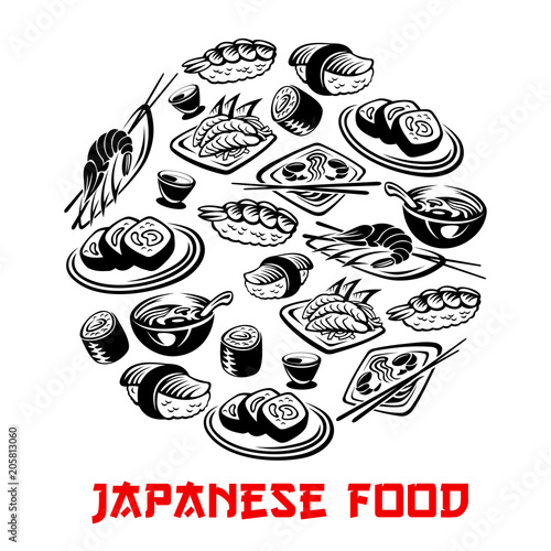 Japanese food poster and vector sushi and rolls