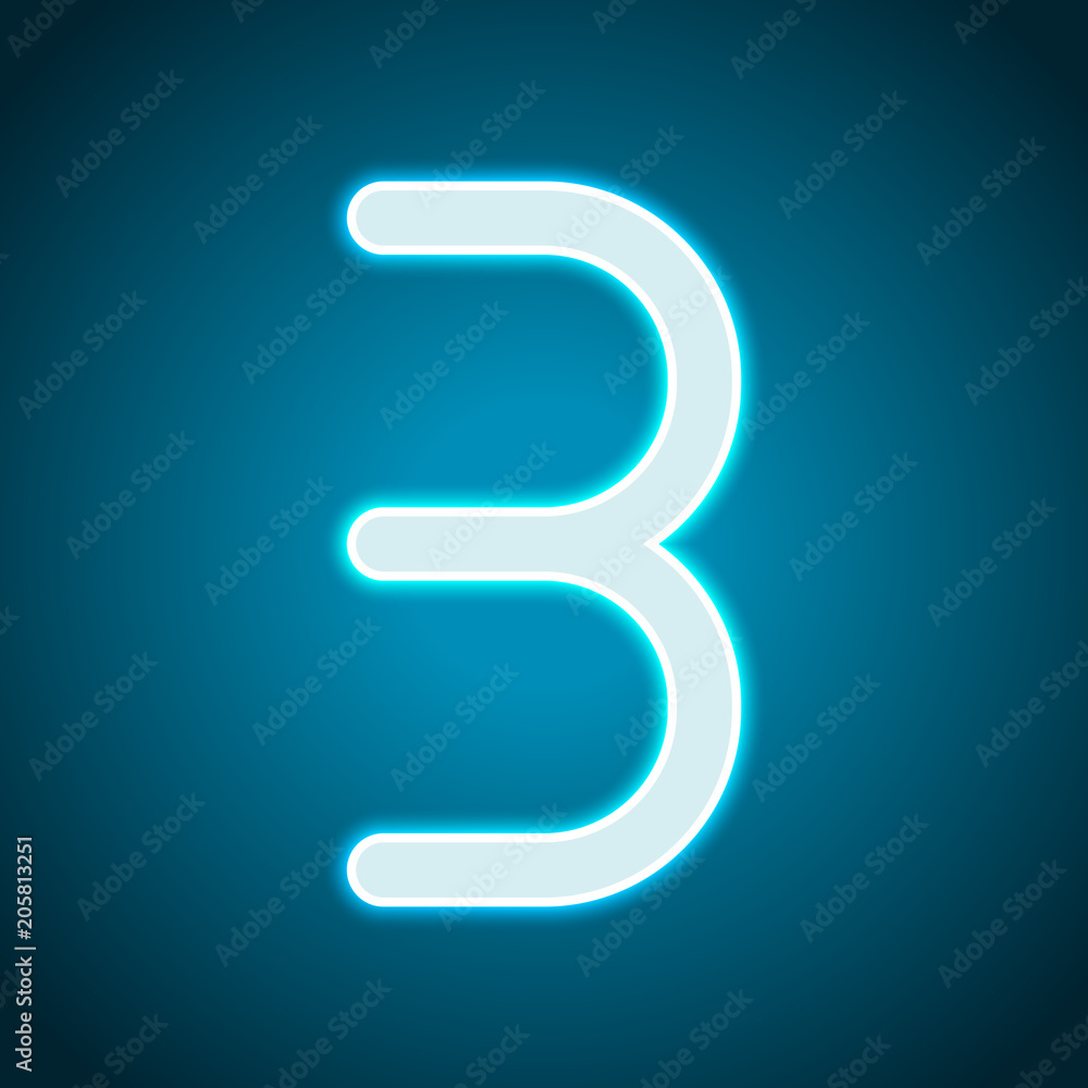 Number three, numeral, simple letter. Neon style. Light decoration icon. Bright electric symbol Number three, numeral, simple letter. Neon style. Light decoration icon. Bright electric symbol