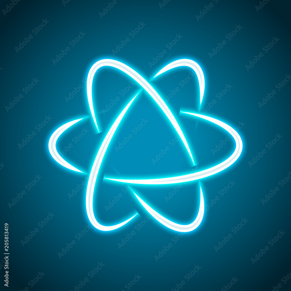 scientific atom symbol, logo, simple icon. Neon style. Light decoration icon. Bright electric symbol scientific atom symbol, logo, simple icon. Neon style. Light decoration icon. Bright electric symbol