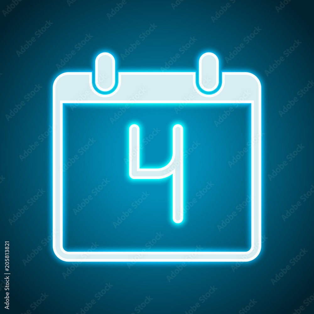 calendar with 4 day, simple icon. Neon style. Light decoration icon. Bright electric symbol calendar with 4 day, simple icon. Neon style. Light decoration icon. Bright electric symbol