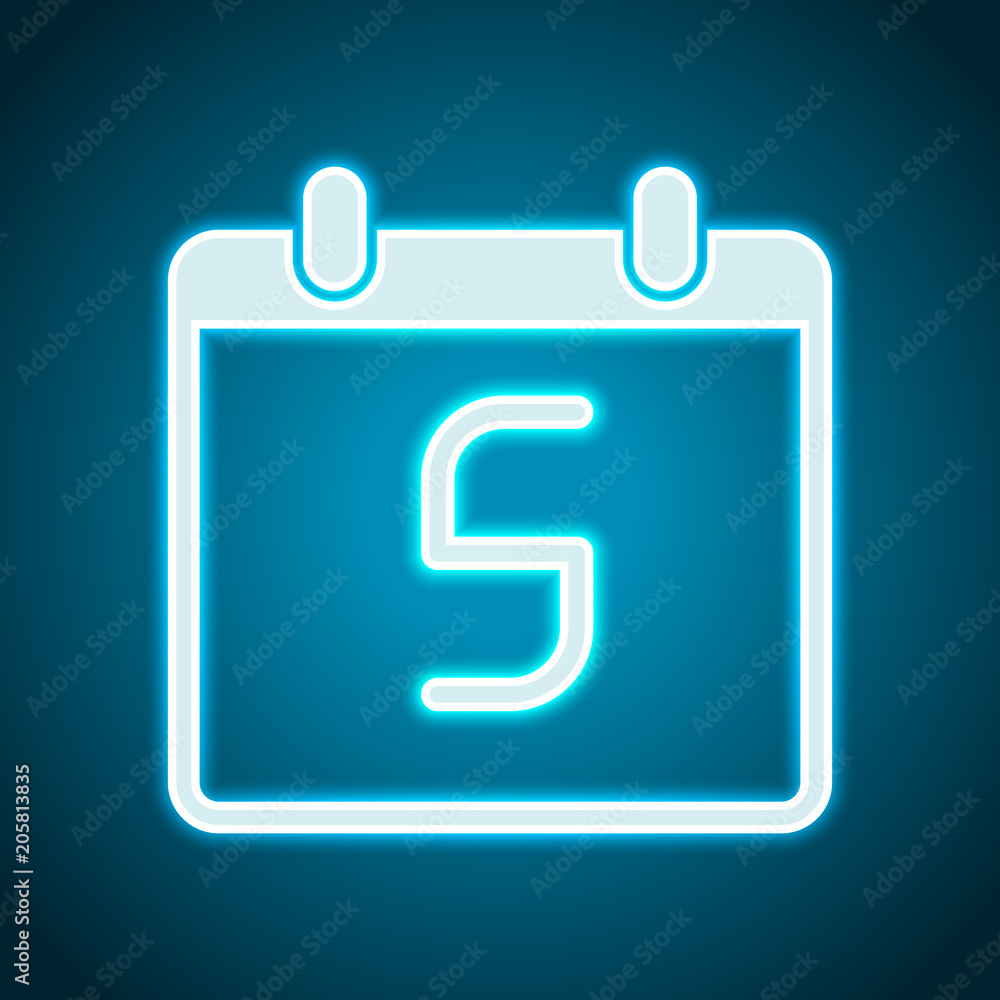 calendar with 5 day, simple icon. Neon style. Light decoration icon. Bright electric symbol calendar with 5 day, simple icon. Neon style. Light decoration icon. Bright electric symbol
