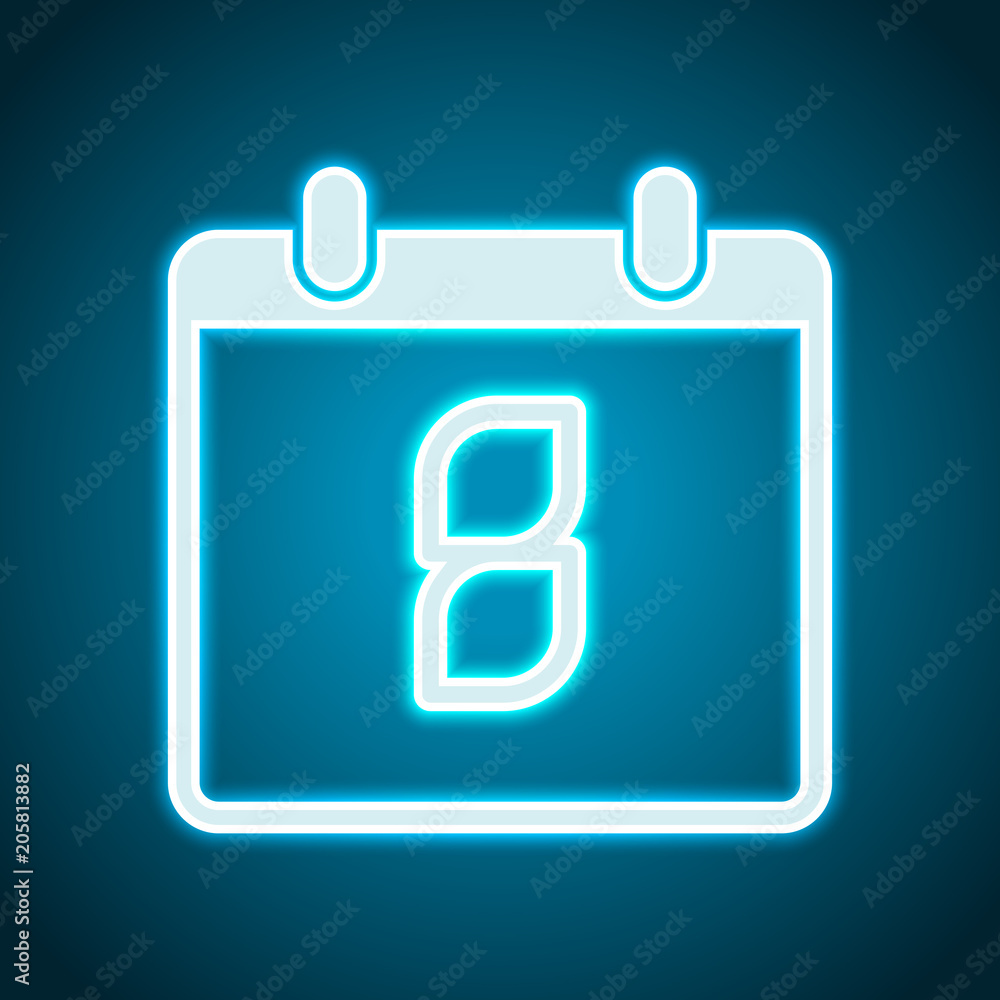calendar with 8 day, simple icon. Neon style. Light decoration icon. Bright electric symbol calendar with 8 day, simple icon. Neon style. Light decoration icon. Bright electric symbol