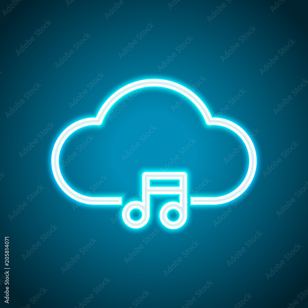 Cloud music library, striming. Simple linear icon with thin outline. Neon style. Light decoration icon. Bright electric symbol Cloud music library, striming. Simple linear icon with thin outline. Neon style. Light decoration icon. Bright electric symbol