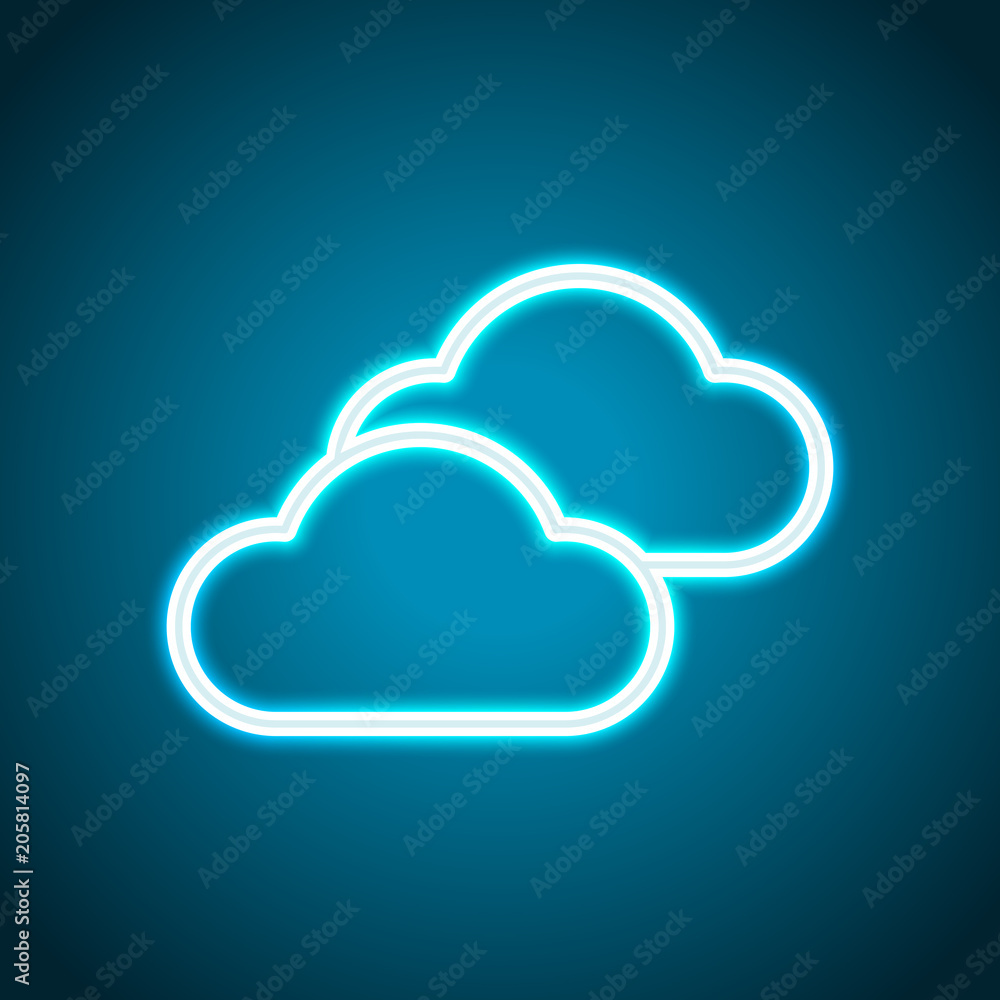Mostly cloudy icon. Simple linear icon with thin outline. Neon style. Light decoration icon. Bright electric symbol Mostly cloudy icon. Simple linear icon with thin outline. Neon style. Light decoration icon. Bright electric symbol