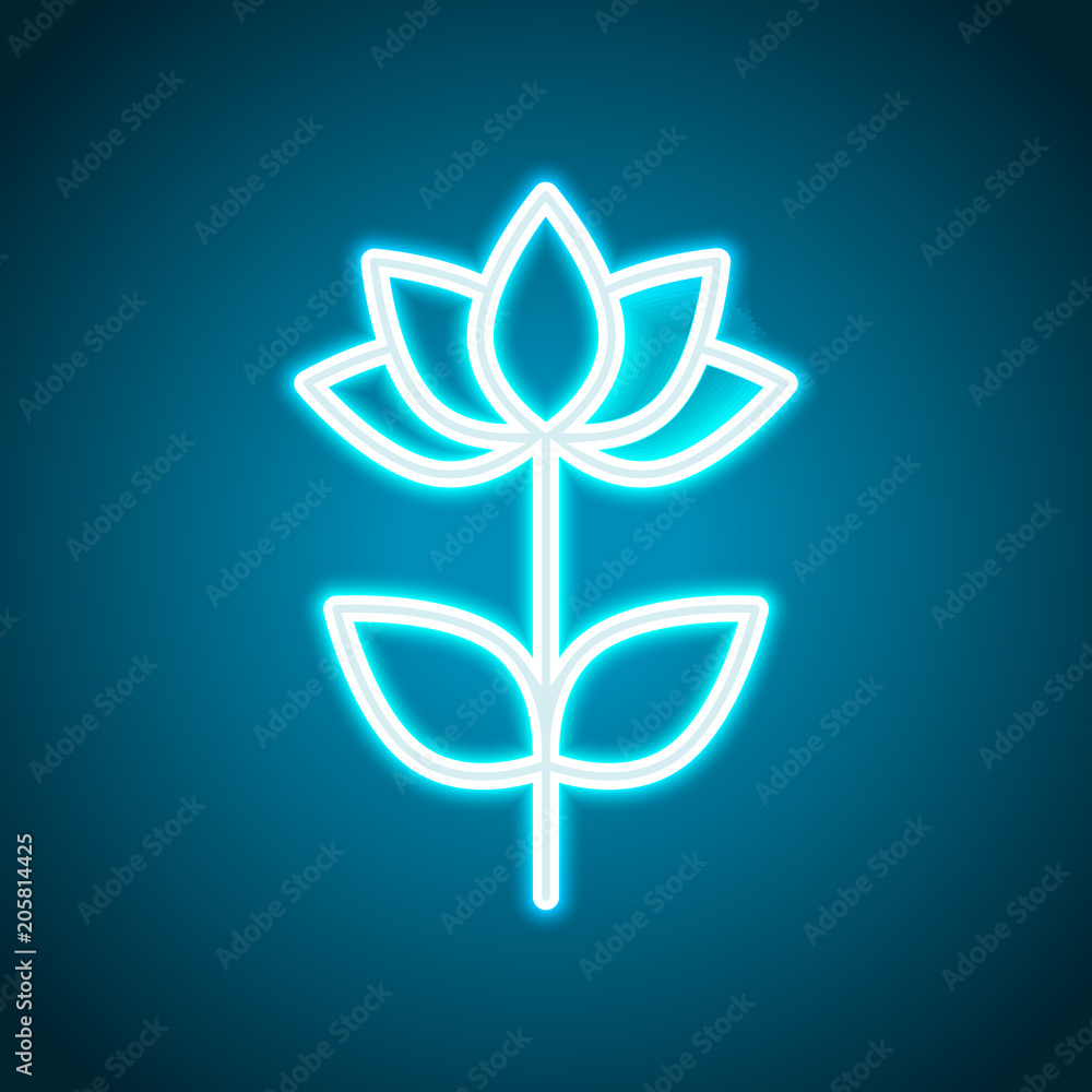 Simple flower symbol. Linear icon. Neon style. Light decoration icon. Bright electric symbol Simple flower symbol. Linear icon. Neon style. Light decoration icon. Bright electric symbol