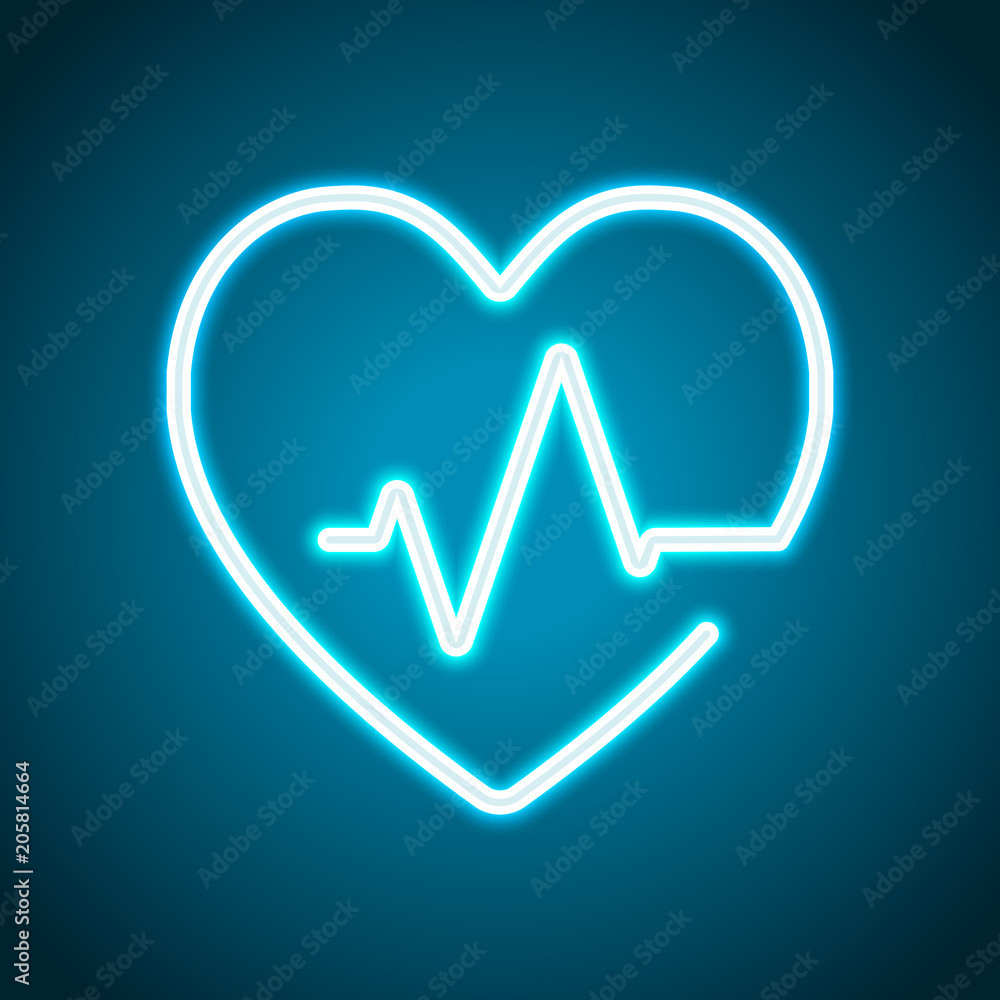 Heart and pulse line. One line style. Linear icon with thin outline. Neon style. Light decoration icon. Bright electric symbol Heart and pulse line. One line style. Linear icon with thin outline. Neon style. Light decoration icon. Bright electric symbol