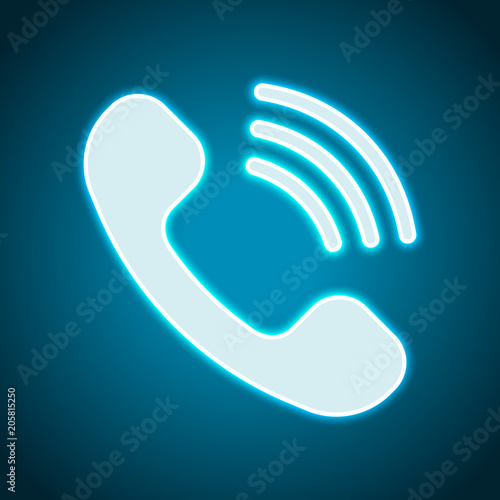 Ringing phone icon. Retro symbol. Neon style. Light decoration icon. Bright electric symbol