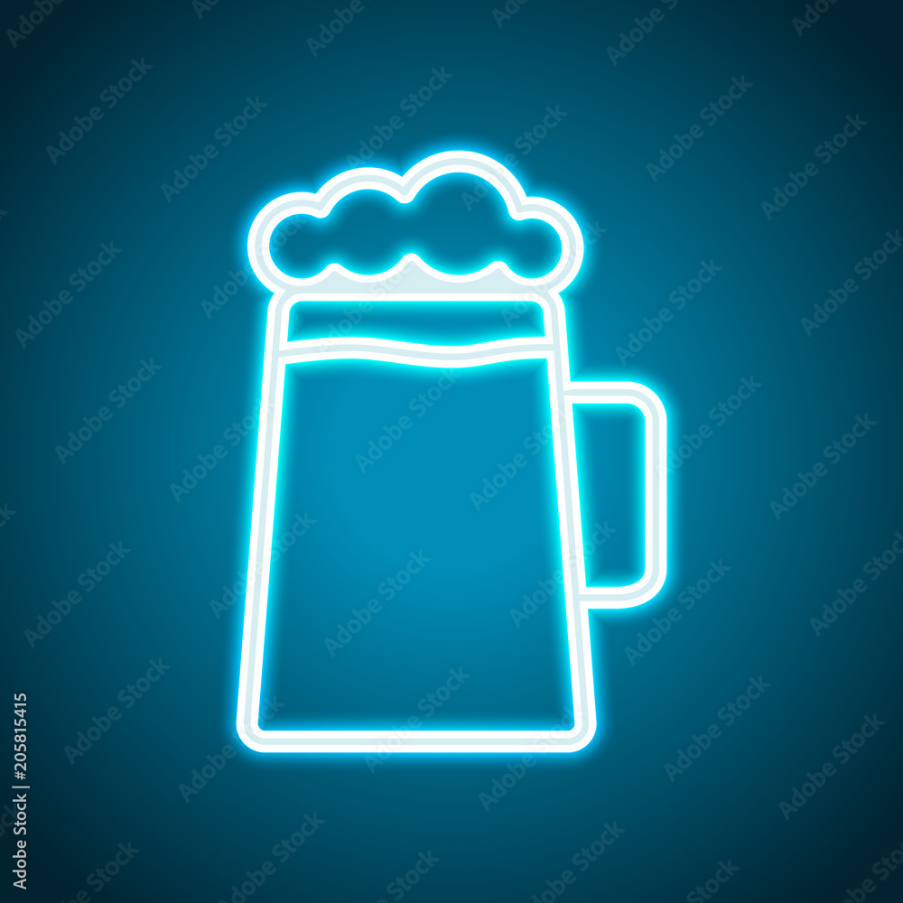 Beer glass cup. Simple linear icon with thin outline. Neon style. Light decoration icon. Bright electric symbol Beer glass cup. Simple linear icon with thin outline. Neon style. Light decoration icon. Bright electric symbol