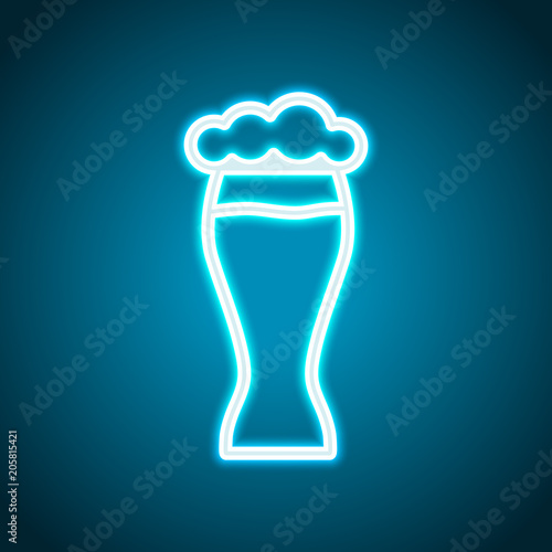 Beer glass. Simple linear icon with thin outline. Neon style. Light decoration icon. Bright electric symbol