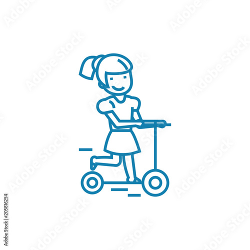 Riding a scooter line icon, vector illustration. Riding a scooter linear concept sign.