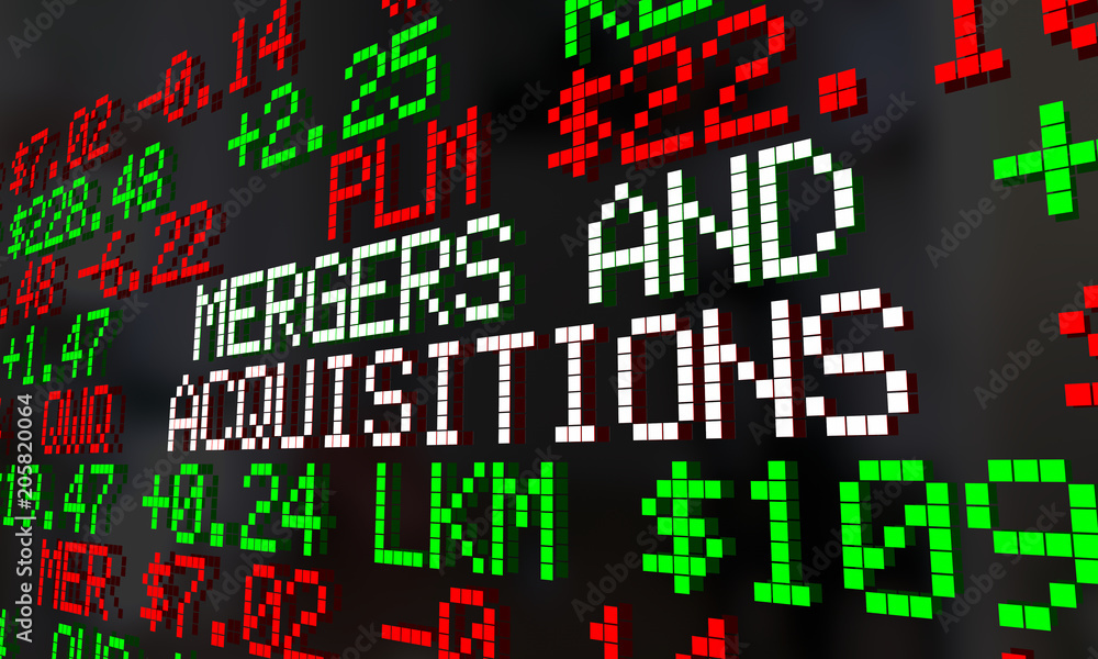 Mergers and Acquisitions M&A Stock Market Ticker 3d Render Illustration