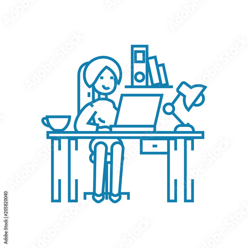 Working in the office line icon, vector illustration. Working in the office linear concept sign.