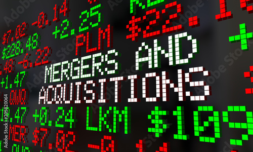 Mergers and Acquisitions M A Stock Market Ticker 3d Render Illustration
