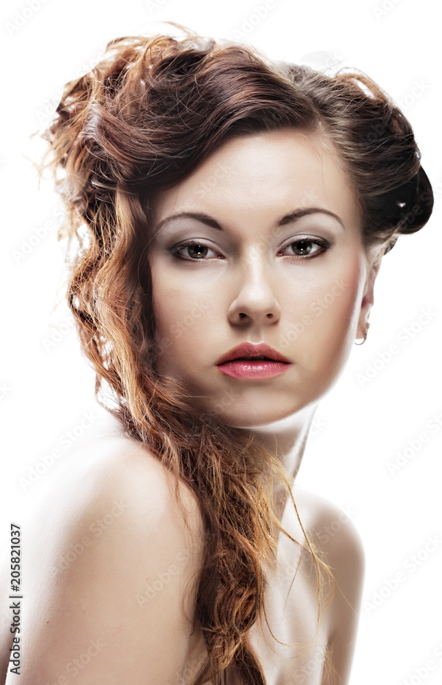 Face of a sexy beautiful young woman with clean skin on a white Face of a sexy beautiful young woman with clean skin on a white