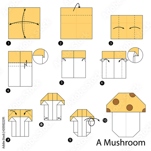 step by step instructions how to make origami A Mushroom