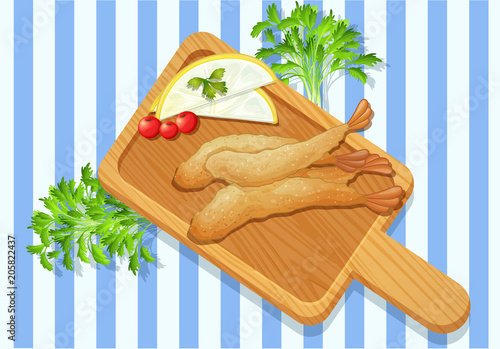 Crispy Shrimp Tempura on Chopping Board