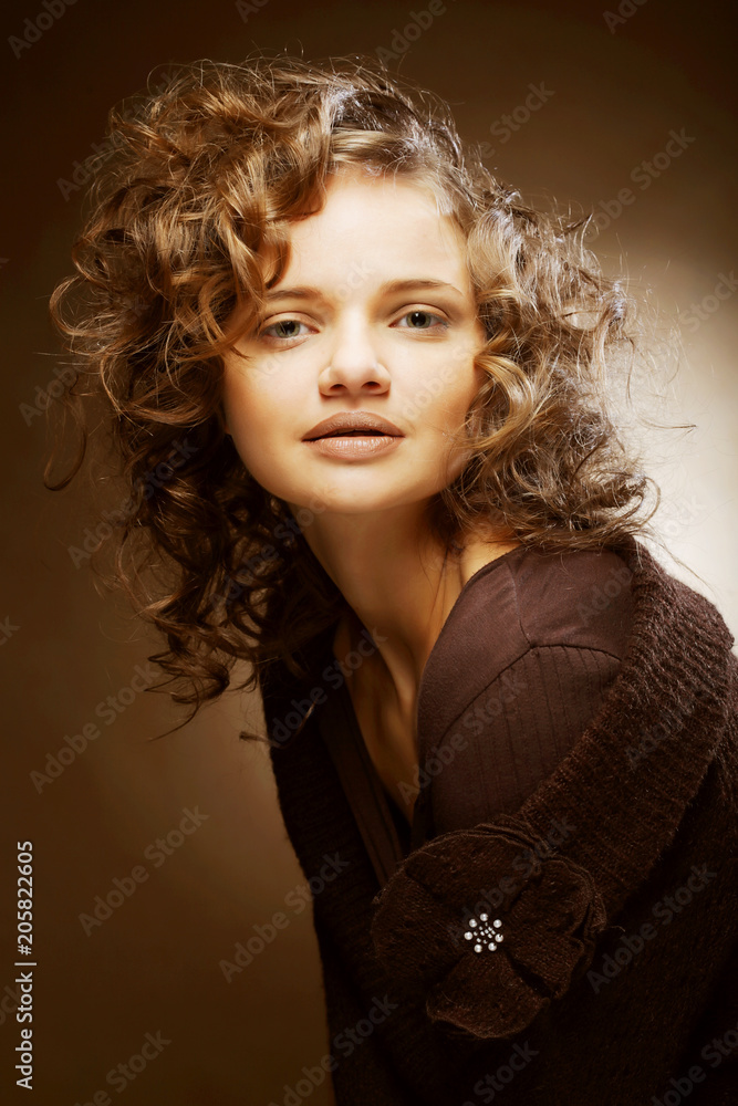 beautiful young woman with curly hair beautiful young woman with curly hair
